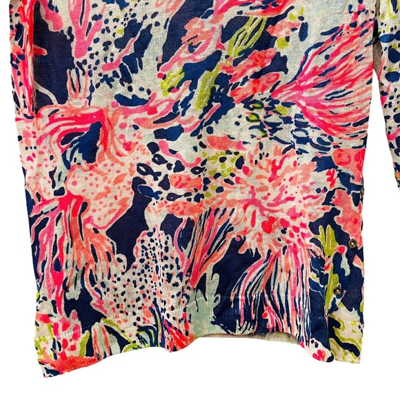 Lilly Pulitzer Womens Sweater XS 100% Linen V-Neck Pullover Thin Knit Buttons - Picture 5 of 16